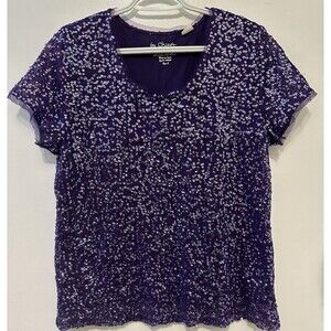 Chicos' Purple Sequined T-Shirt Top Size 2 (Large 12)